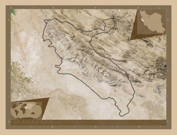 Ілам Провінція Іран Супутникова Карта Низькою Роздільною Здатністю Кутові Допоміжні — стокове фото