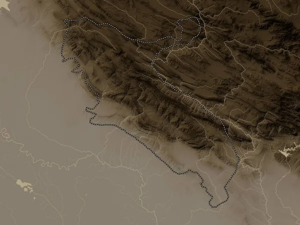 Ilam Province Iran Elevation Map Colored Sepia Tones Lakes Rivers — Stock Photo, Image