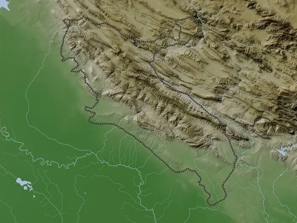 Ilam Provincie Iran Hoogtekaart Gekleurd Wiki Stijl Met Meren Rivieren — Stockfoto