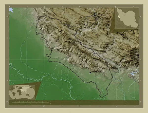 Ilam Provincie Írán Zdvihová Mapa Zbarvená Stylu Wiki Jezery Řekami — Stock fotografie