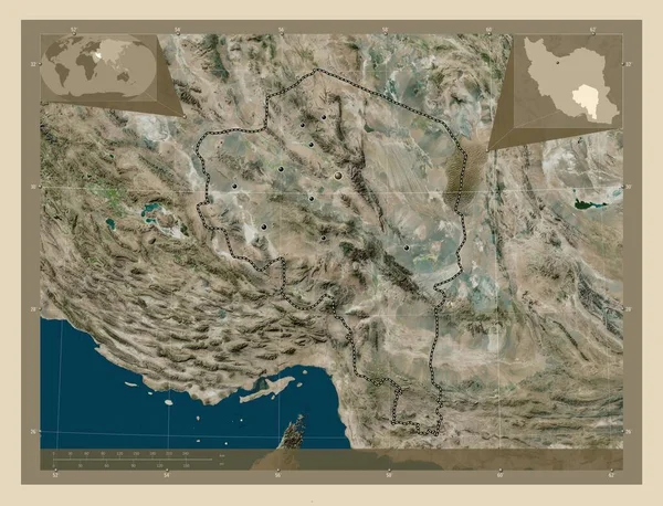 Kerman Província Irão Mapa Satélite Alta Resolução Locais Das Principais — Fotografia de Stock