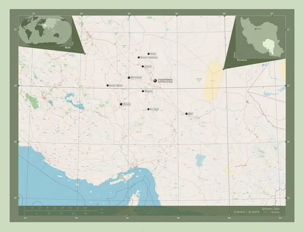 Kerman Província Irão Abrir Mapa Rua Locais Nomes Das Principais — Fotografia de Stock