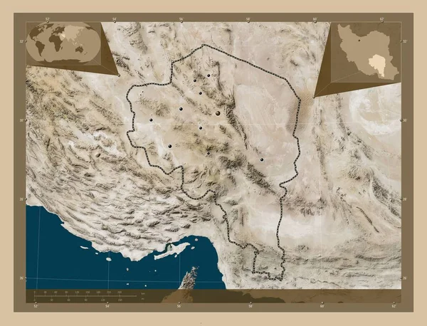 Kerman Provincia Irán Mapa Satelital Baja Resolución Ubicaciones Las Principales —  Fotos de Stock