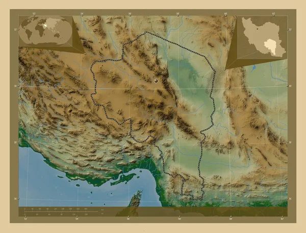 Kerman Provincie Írán Barevná Mapa Jezery Řekami Pomocné Mapy Polohy — Stock fotografie