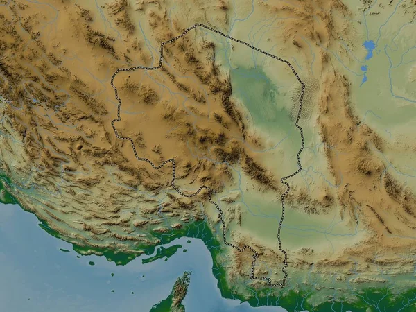 Kerman Provinsen Iran Färgad Höjdkarta Med Sjöar Och Floder — Stockfoto