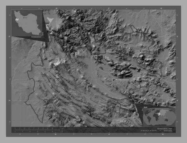 Kermanschah Provinz Iran Karte Mit Seen Und Flüssen Auf Zwei — Stockfoto