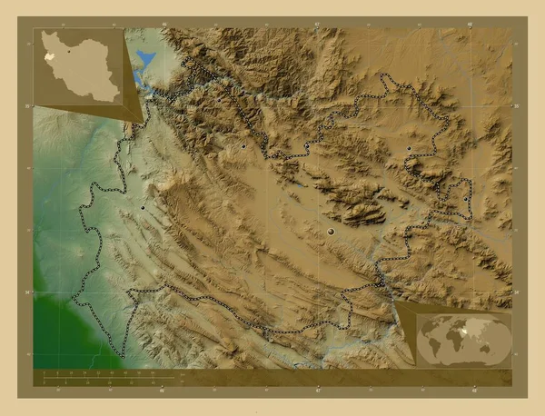 Kermanshah Provincie Írán Barevná Mapa Jezery Řekami Umístění Velkých Měst — Stock fotografie