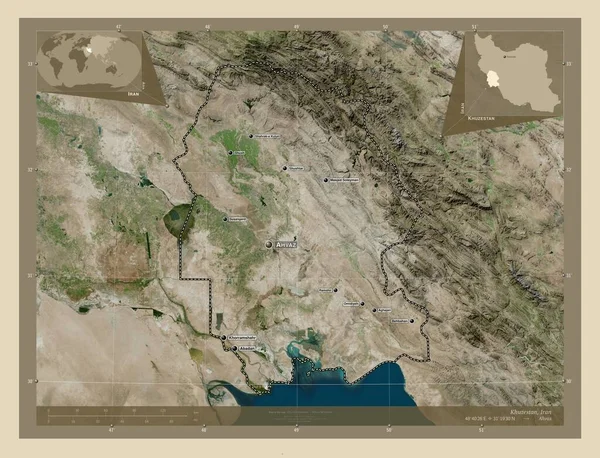 Khuzestan Provincia Dell Iran Mappa Satellitare Alta Risoluzione Località Nomi — Foto Stock