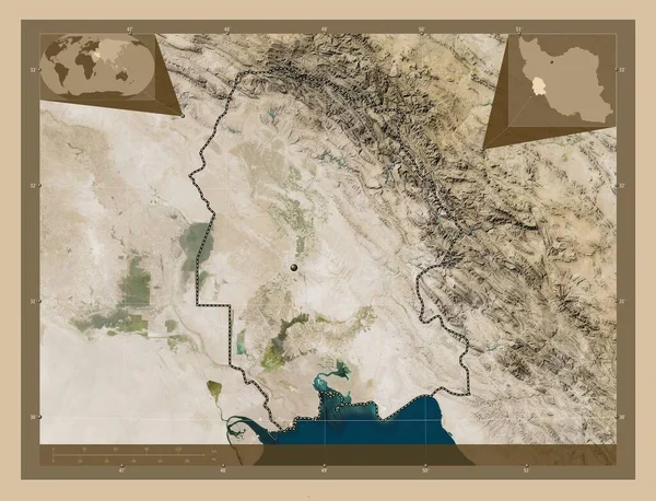 Khuzestan Επαρχία Του Ιράν Δορυφορικός Χάρτης Χαμηλής Ανάλυσης Γωνιακοί Χάρτες — Φωτογραφία Αρχείου