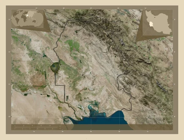 イランのクゼスタン州 高解像度衛星地図 コーナー補助位置図 — ストック写真
