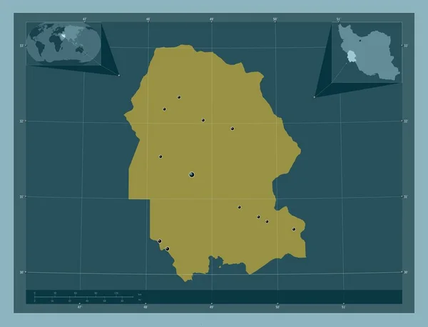 Khuzestan Provinz Iran Einfarbige Form Standorte Der Wichtigsten Städte Der — Stockfoto