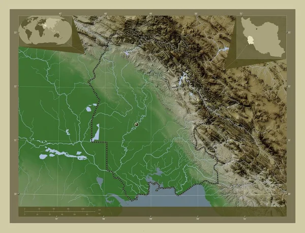 Juzestán Provincia Irán Mapa Elevación Coloreado Estilo Wiki Con Lagos — Foto de Stock