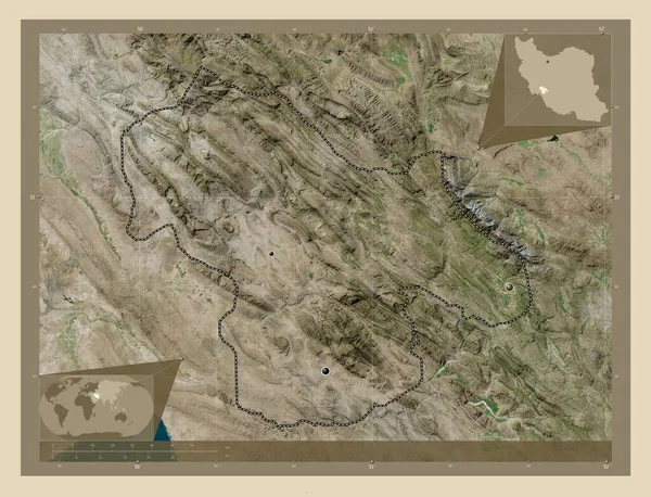 Kohgiluyeh Buyer Ahmad Province Iran 高分辨率卫星地图 该区域主要城市的所在地点 角辅助位置图 — 图库照片