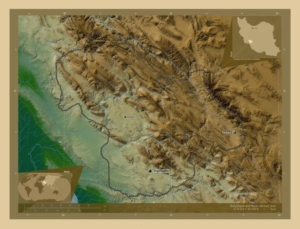 Kohgiluyeh Kupující Ahmad Provincie Írán Barevná Mapa Jezery Řekami Umístění — Stock fotografie