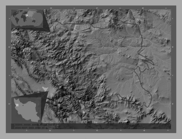 Kordestan Province Iran Bilevel Elevation Map Lakes Rivers Corner Auxiliary — Stock Photo, Image