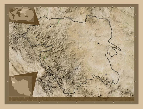 Kordestan Provincia Irán Mapa Satelital Baja Resolución Ubicaciones Las Principales —  Fotos de Stock