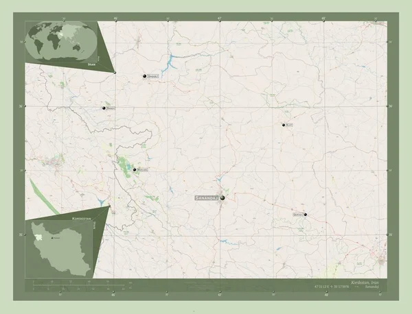 Kordestan Provincie Iran Open Plattegrond Locaties Namen Van Grote Steden — Stockfoto