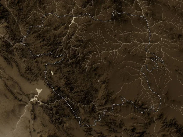 Kordestan Provinsen Iran Höjdkarta Färgad Sepiatoner Med Sjöar Och Floder — Stockfoto