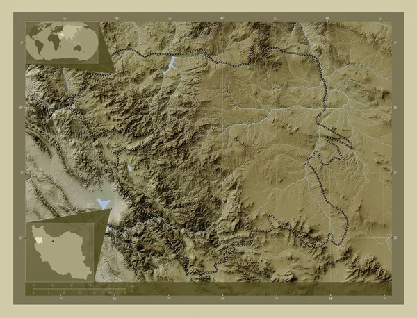 Kordestan Province Iran Elevation Map Colored Wiki Style Lakes Rivers — Stock Photo, Image