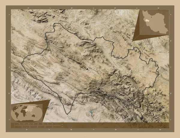 洛里斯坦 伊朗省 低分辨率卫星地图 角辅助位置图 — 图库照片