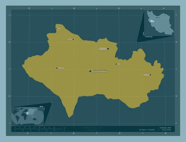 Lorestan Province Iran Solid Color Shape Locations Names Major Cities — Stock Photo, Image