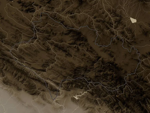 Лорестан Провинция Иран Карта Высот Окрашенная Сепиевые Тона Озерами Реками — стоковое фото