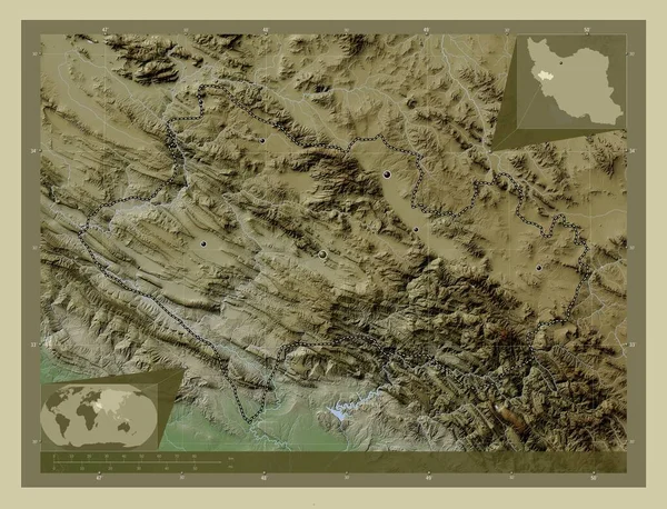 Лорестан Провинция Иран Карта Высоты Окрашенная Вики Стиле Озерами Реками — стоковое фото