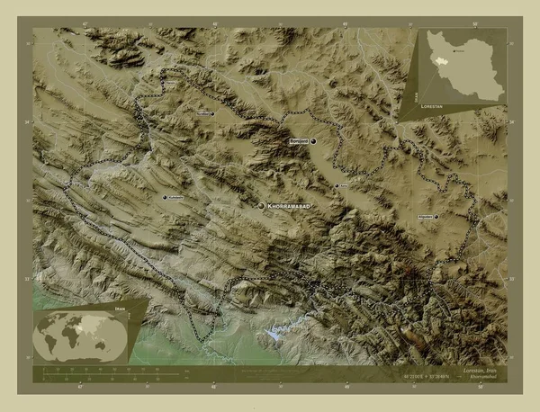 Lorestan Provincia Dell Iran Mappa Elevazione Colorata Stile Wiki Con — Foto Stock