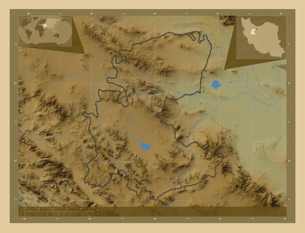 Markazi Provincia Irán Mapa Elevación Colores Con Lagos Ríos Mapas —  Fotos de Stock