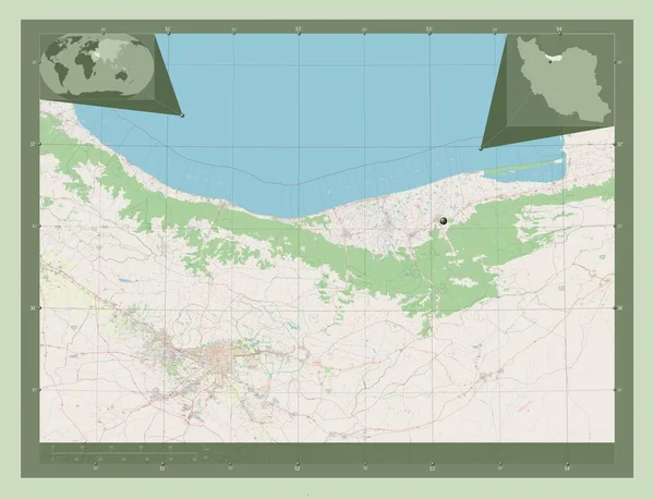 Μαζαντάραν Επαρχία Του Ιράν Χάρτης Του Δρόμου Γωνιακοί Χάρτες Βοηθητικής — Φωτογραφία Αρχείου