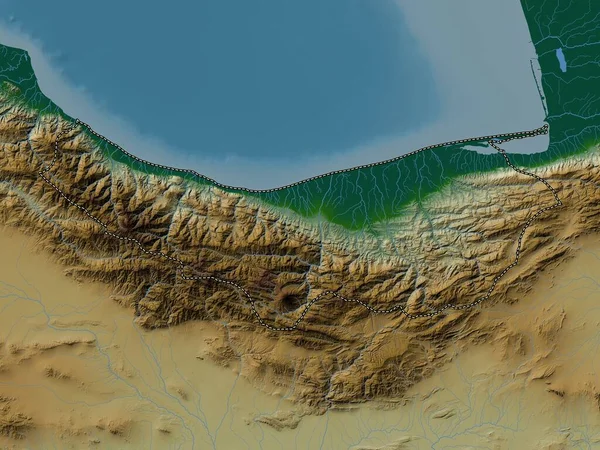 Mazandaran Provincia Irán Mapa Elevación Colores Con Lagos Ríos —  Fotos de Stock