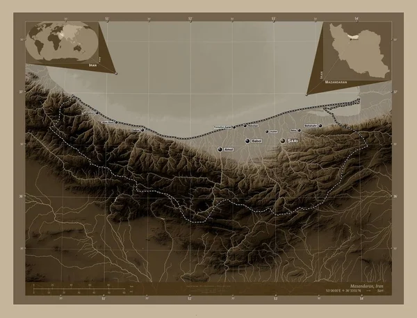 Mazandaran Provincia Dell Iran Mappa Elevazione Colorata Toni Seppia Con — Foto Stock