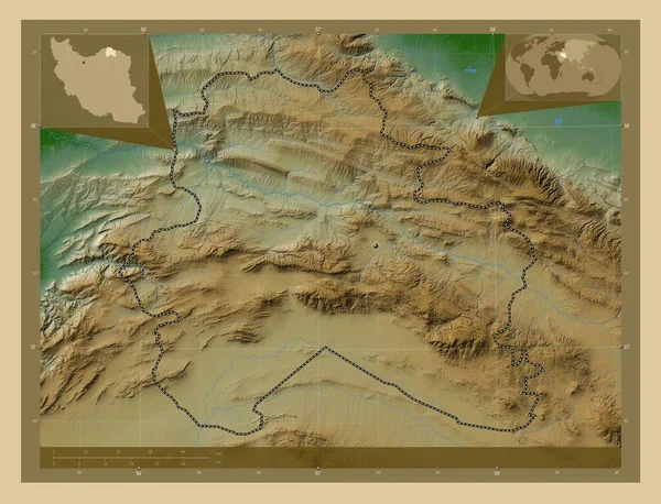 Северный Хорасан Провинция Иран Цветная Карта Высоты Озерами Реками Вспомогательные — стоковое фото