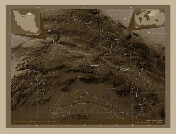 North Khorasan Province Iran Elevation Map Colored Sepia Tones Lakes — Stock Photo, Image