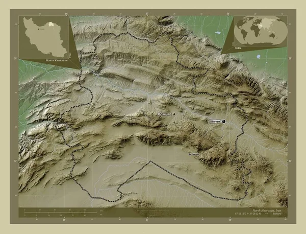 Βόρειο Khorasan Επαρχία Του Ιράν Υψόμετρο Χάρτη Χρωματισμένο Στυλ Wiki — Φωτογραφία Αρχείου