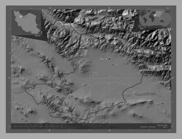 Qazvin Provincie Iran Hoogteplattegrond Met Meren Rivieren Locaties Namen Van — Stockfoto