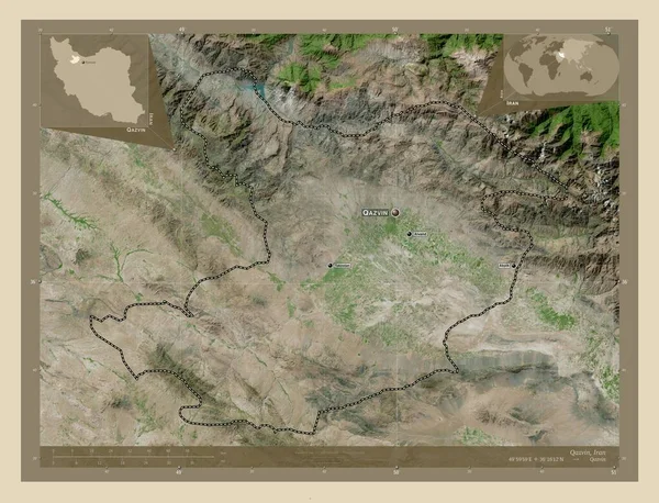 Qazvin Provincia Irán Mapa Satelital Alta Resolución Ubicaciones Nombres Las —  Fotos de Stock
