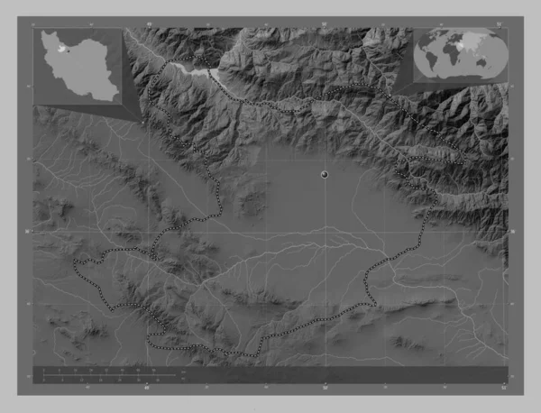 Qazvin Provincia Irán Mapa Elevación Escala Grises Con Lagos Ríos —  Fotos de Stock