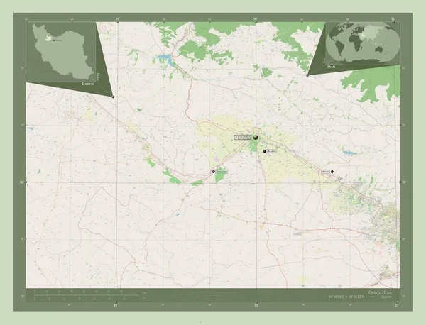 Qazvin Provincie Iran Open Plattegrond Locaties Namen Van Grote Steden — Stockfoto