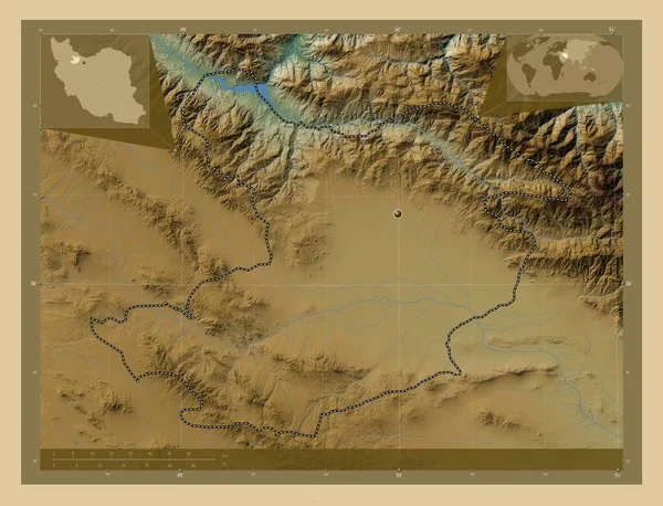 Казвін Провінція Іран Кольорові Карти Висот Озерами Річками Кутові Допоміжні — стокове фото