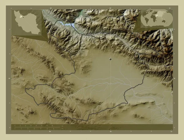 Qazvin Provinsen Iran Höjd Karta Färgad Wiki Stil Med Sjöar — Stockfoto