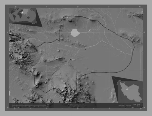 Qom Επαρχία Του Ιράν Bilevel Υψομετρικός Χάρτης Λίμνες Και Ποτάμια — Φωτογραφία Αρχείου