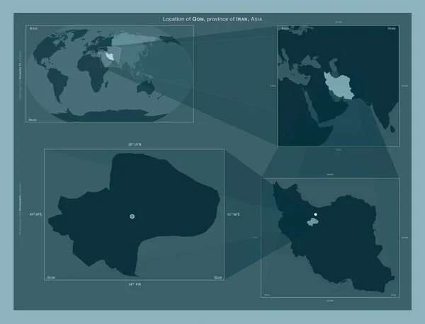 Qom Província Irão Diagrama Mostrando Localização Região Mapas Maior Escala — Fotografia de Stock