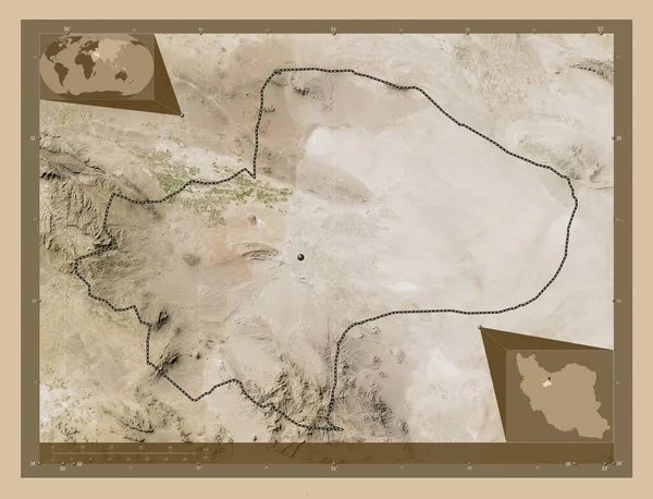 Ком Провінція Іран Супутникова Карта Низькою Роздільною Здатністю Кутові Допоміжні — стокове фото