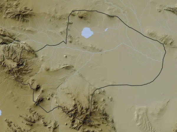 Qom Província Irão Mapa Elevação Colorido Estilo Wiki Com Lagos — Fotografia de Stock