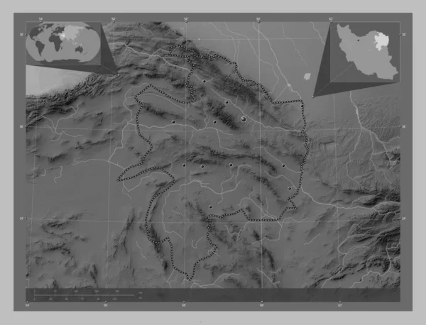 Разави Хорасан Провинция Иран Карта Высот Оттенках Серого Озерами Реками — стоковое фото