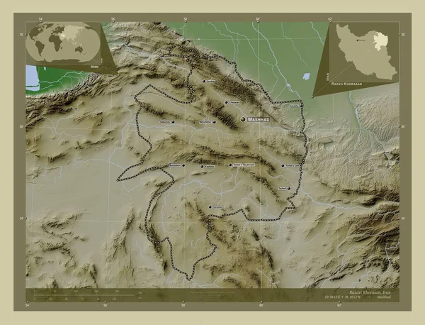 Разави Хорасан Провинция Иран Карта Высоты Окрашенная Вики Стиле Озерами — стоковое фото