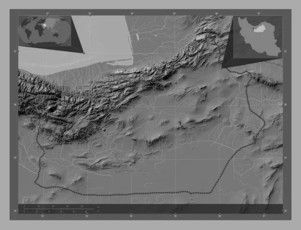 Semnan Provincie Iran Hoogteplattegrond Met Meren Rivieren Hulplocatiekaarten Hoek — Stockfoto