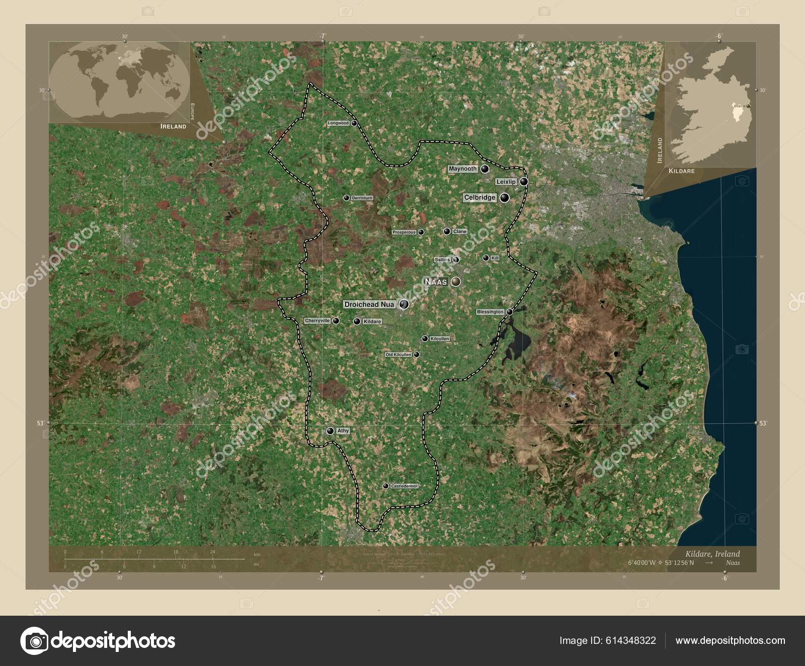 Килдэр Графство Ирландия Спутниковая Карта Высокого Разрешения.