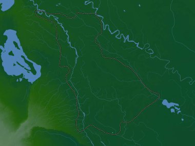 Babil, Irak vilayeti. Gölleri ve nehirleri olan renkli yükseklik haritası